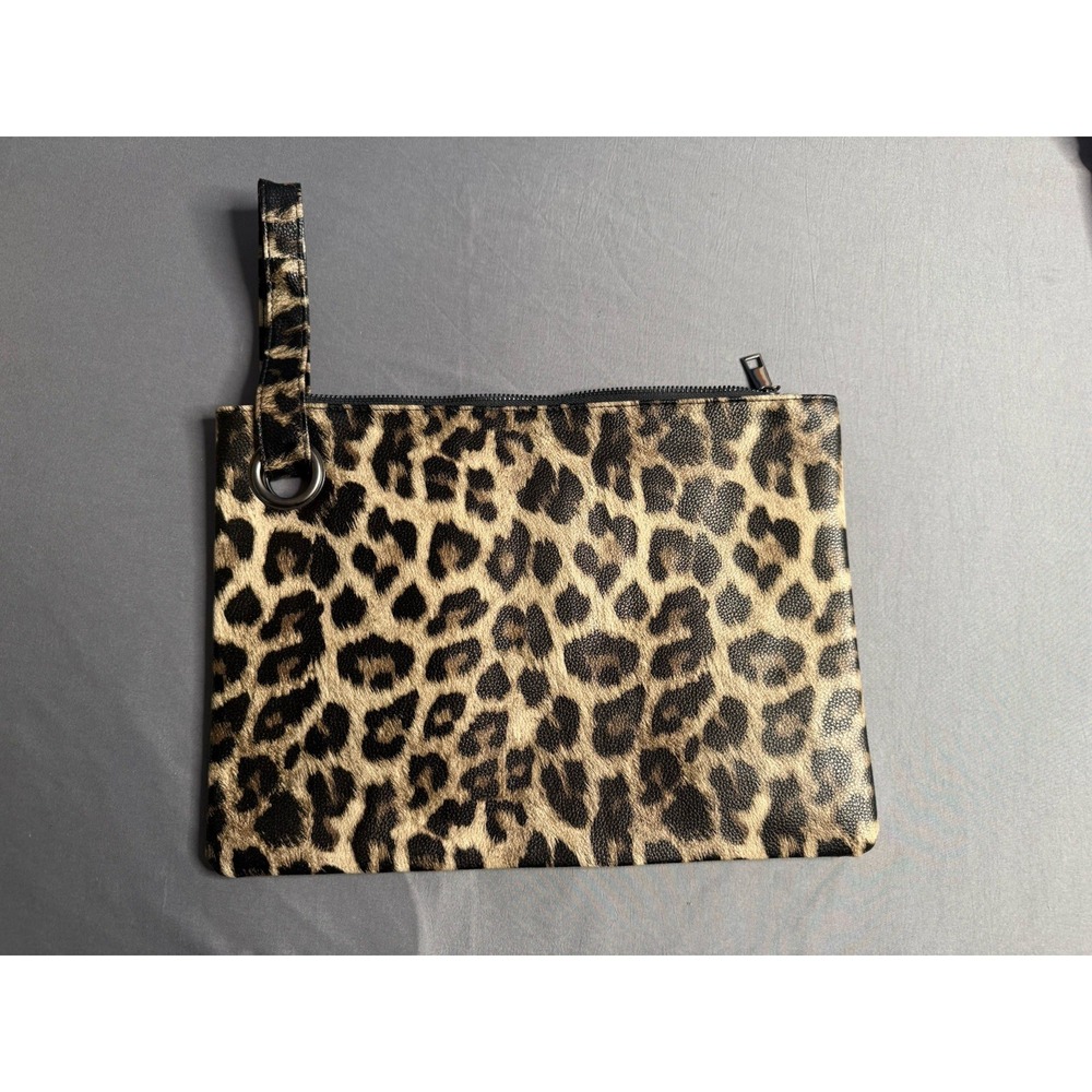 Women's Faux Leather Clutch With Inner Pocket Cheetah Leopard Print 13.25x9.5"